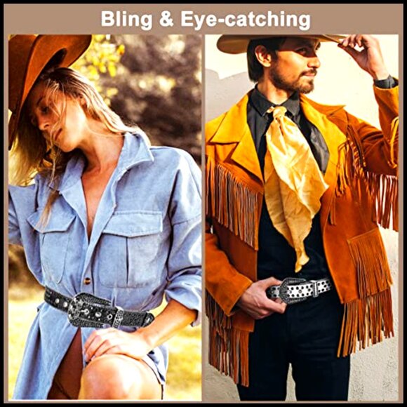 Rhinestone Studded Western Belt Faux Leather Bling Cowgirl Cowboy Accessory - Picture 5 of 6